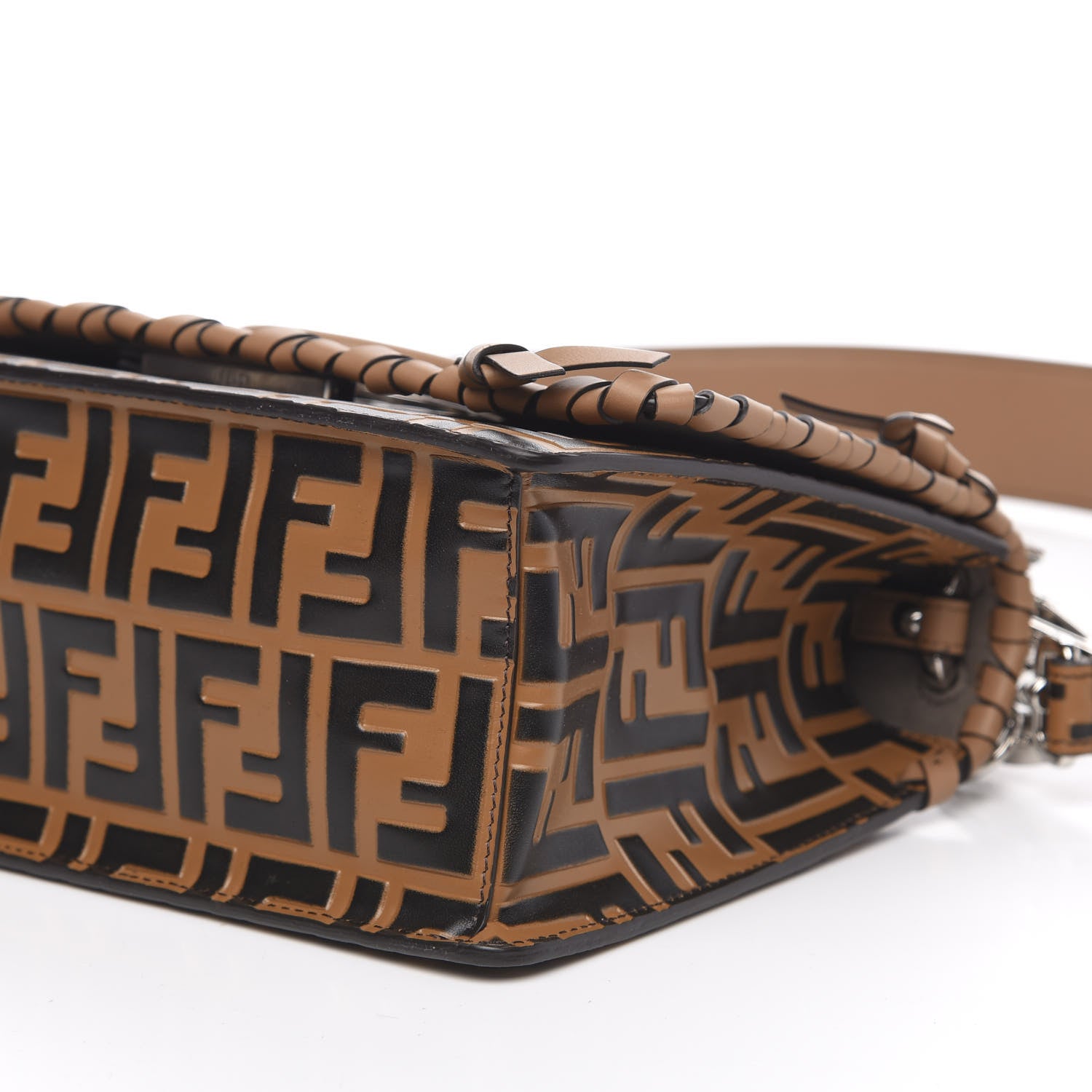 Fendi Vitello Century F is Fendi Whipstitch Threads FF Embossed Kan I Shoulder Bag Tobacco Orzo 10 of 14