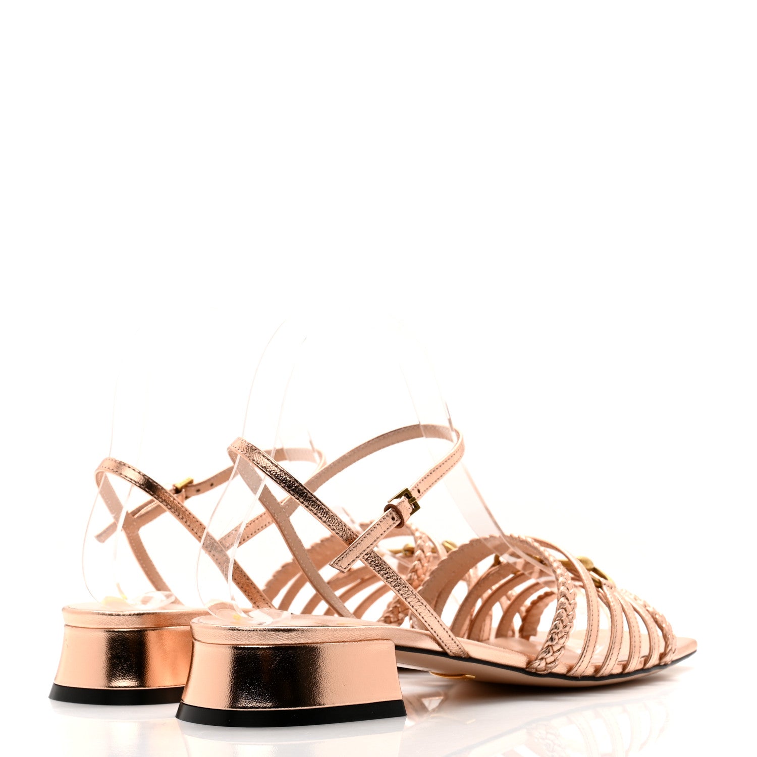Gucci Metallic Nappa Braided Ketty Horsebit Sandals 38 Salmone 4 of 8