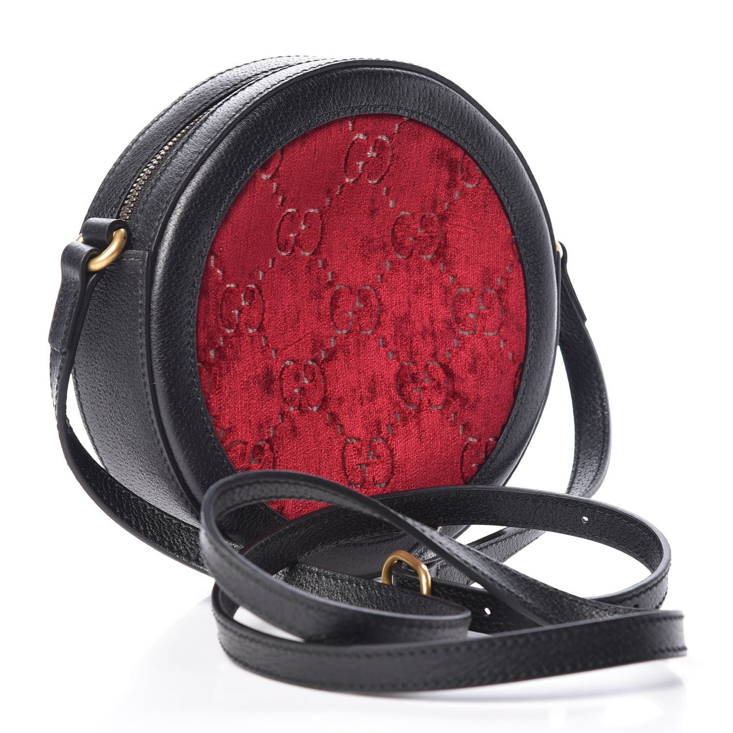 Velvet GG Monogram Textured Calfskin Round Shoulder Bag Red Cipria Black