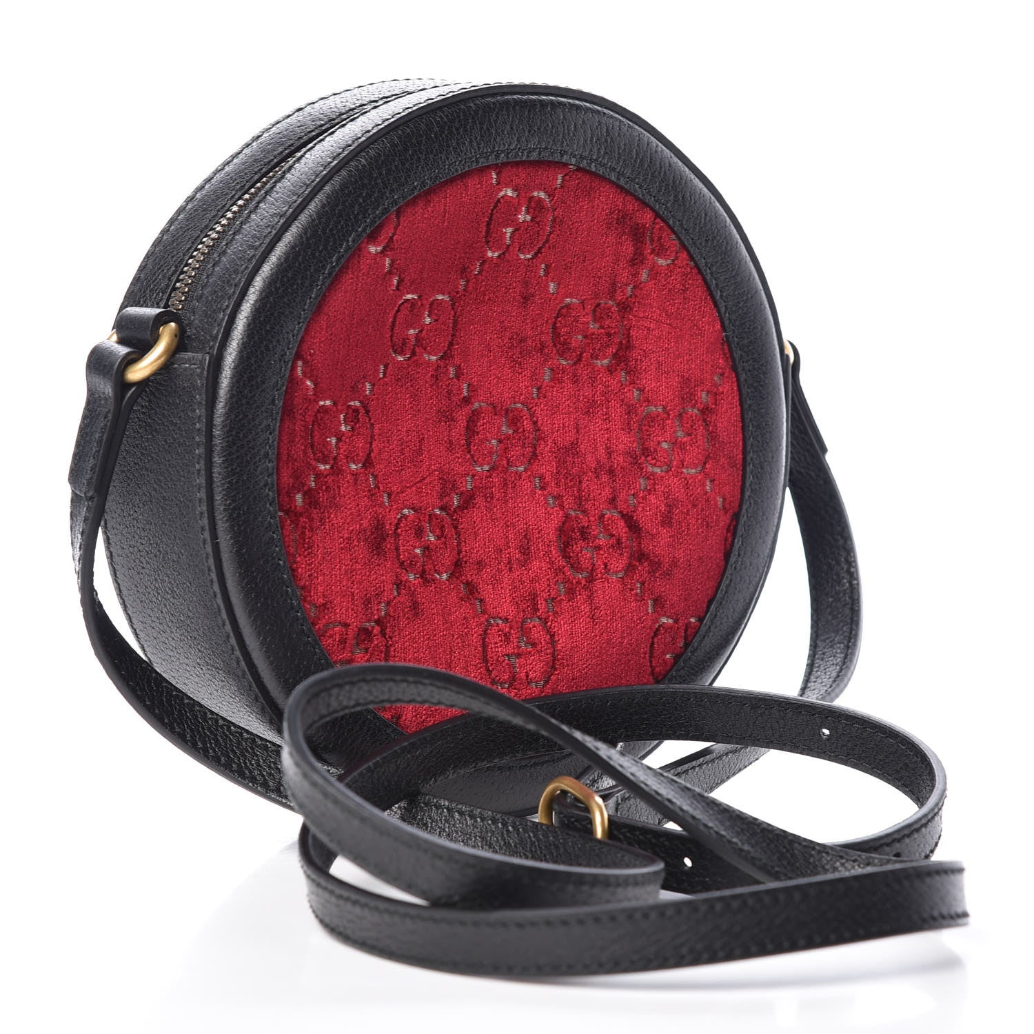 Gucci Velvet GG Monogram Textured Calfskin Round Shoulder Bag Red Cipria Black 3 of 10