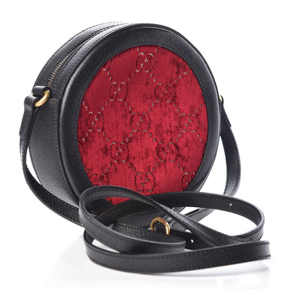 Gucci Velvet GG Monogram Textured Calfskin Round Shoulder Bag Red Cipria Black 3 of 10