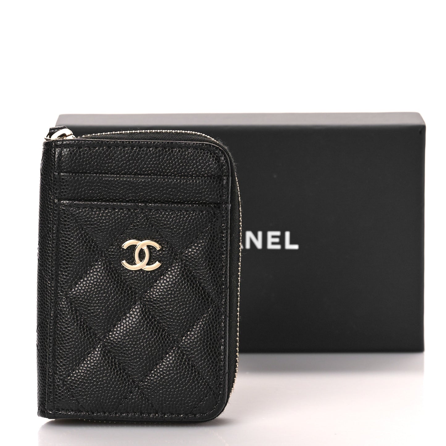 Caviar Quilted Zip Card Holder Black