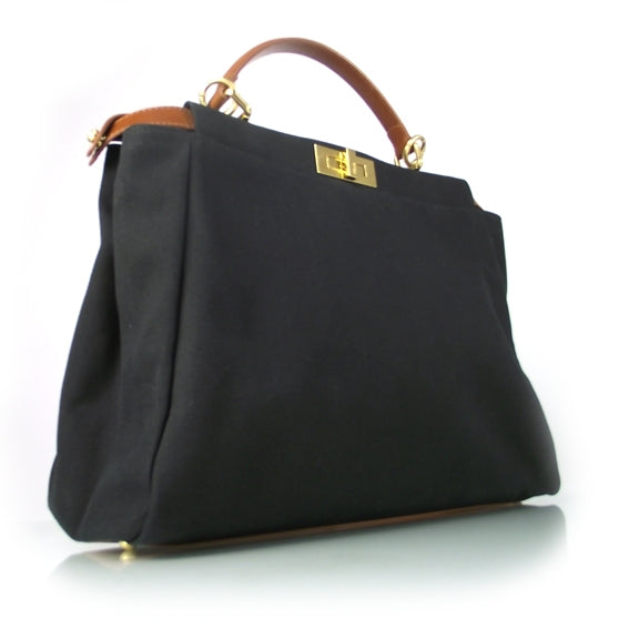 Fendi Canvas Calfskin Large Peekaboo Iconic Satchel Black 3 of 9