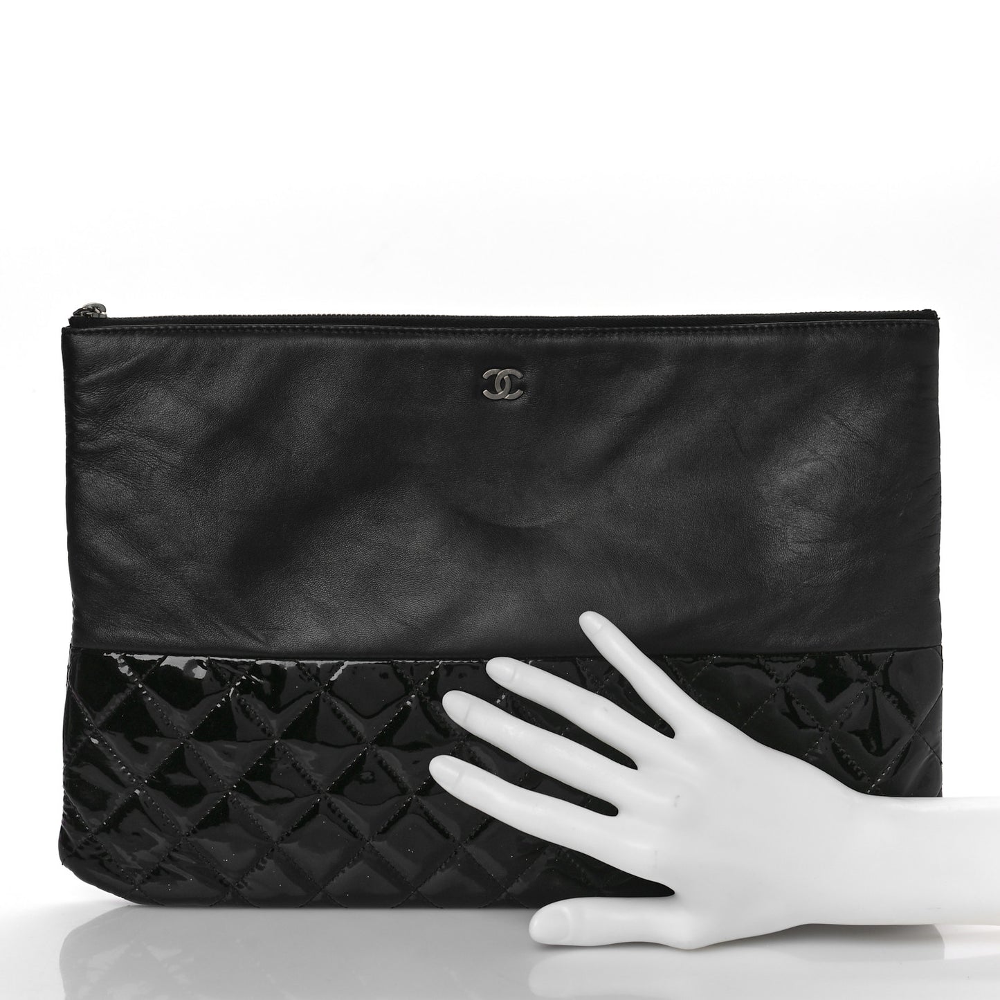 Lambskin Patent Quilted Large Cosmetic Case Black