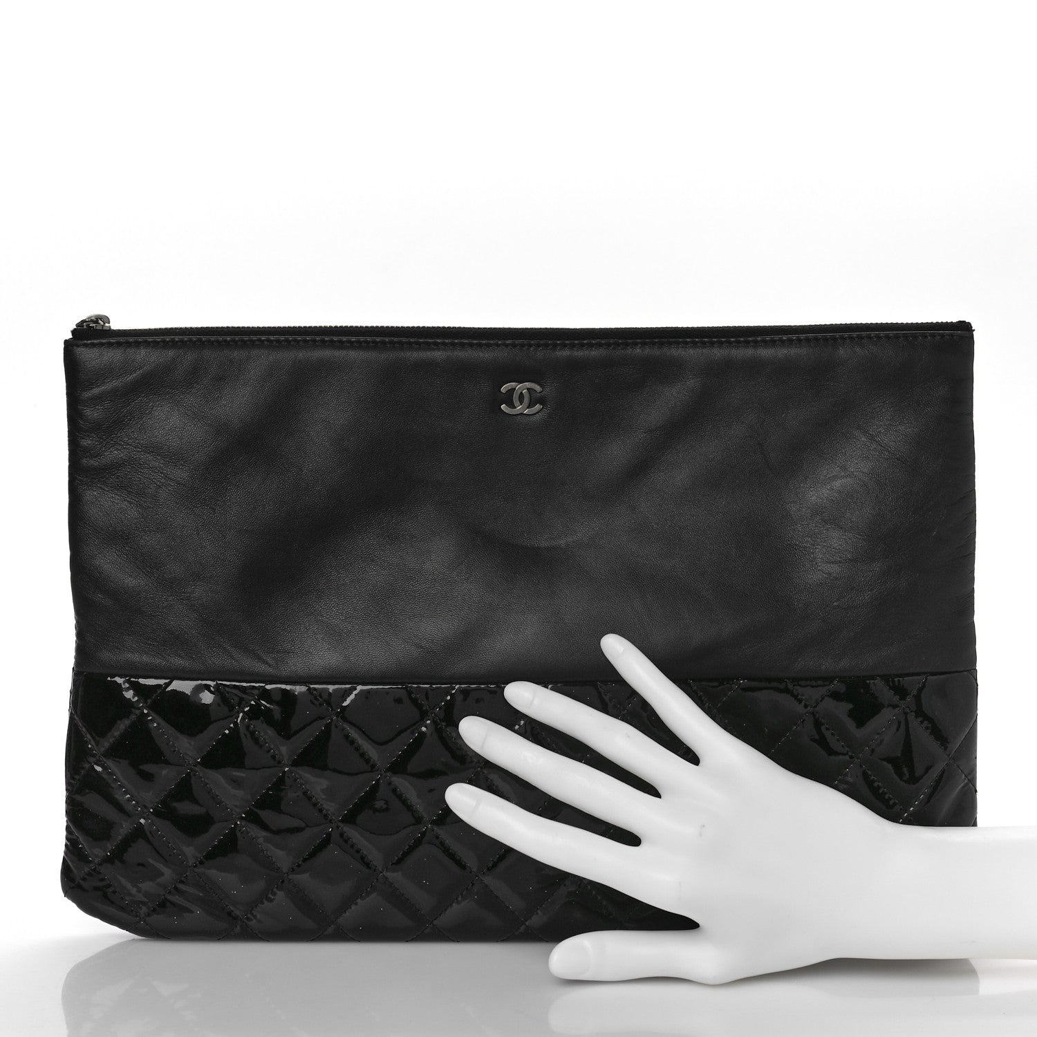 Chanel Lambskin Patent Quilted Large Cosmetic Case Black 2 of 11