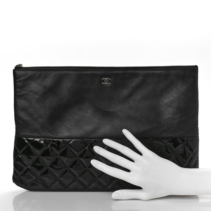 Chanel Lambskin Patent Quilted Large Cosmetic Case Black 2 of 11