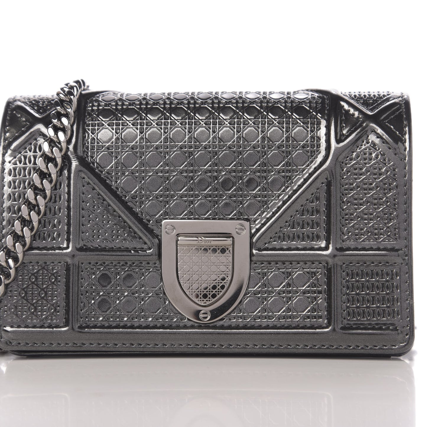 Metallic Patent Micro-Cannage Baby Diorama Flap Bag Onyx Black