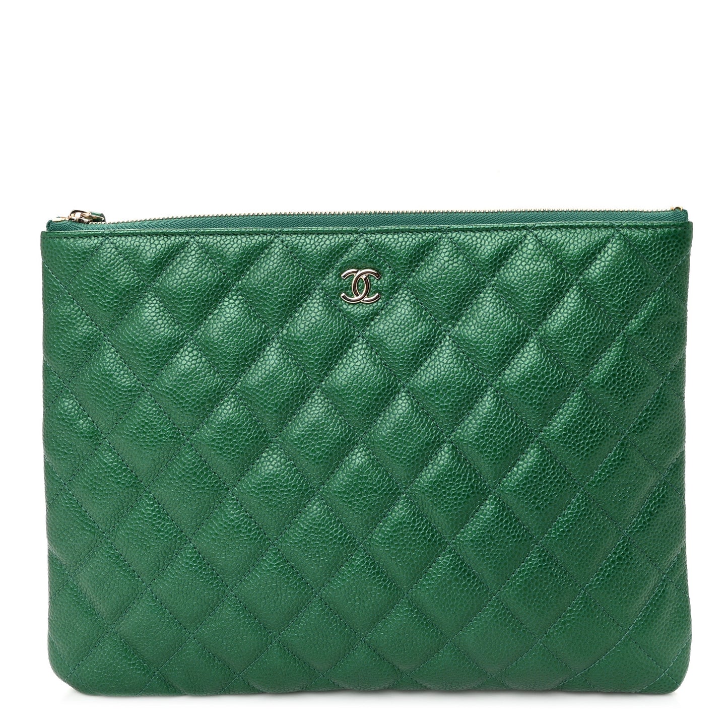 Metallic Caviar Quilted Medium Cosmetic Case Green