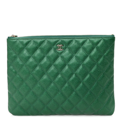 Chanel Metallic Caviar Quilted Medium Cosmetic Case Green 1 of 7