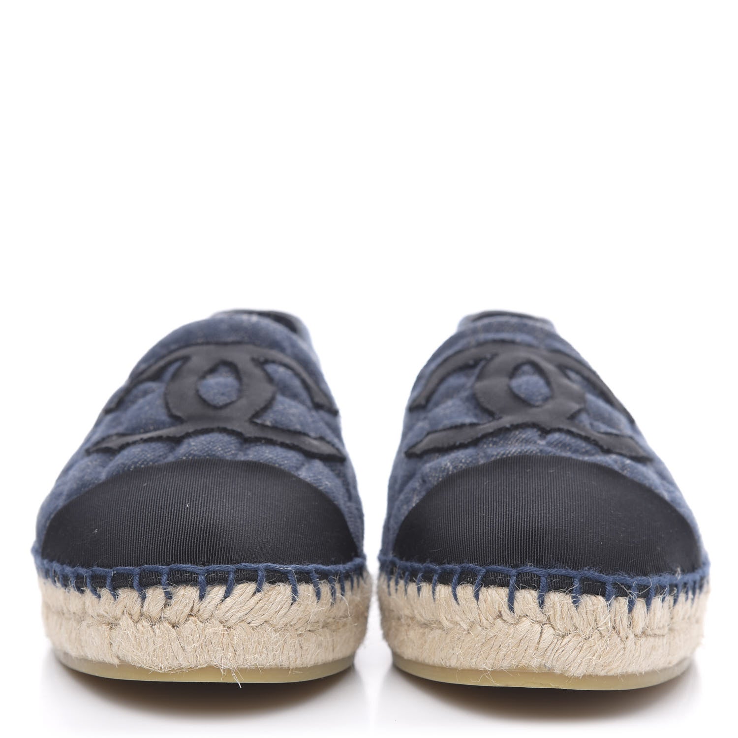 Chanel Denim Toile Embossed CC Espadrilles 39 Navy Black 2 of 10
