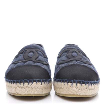 Chanel Denim Toile Embossed CC Espadrilles 39 Navy Black 2 of 10