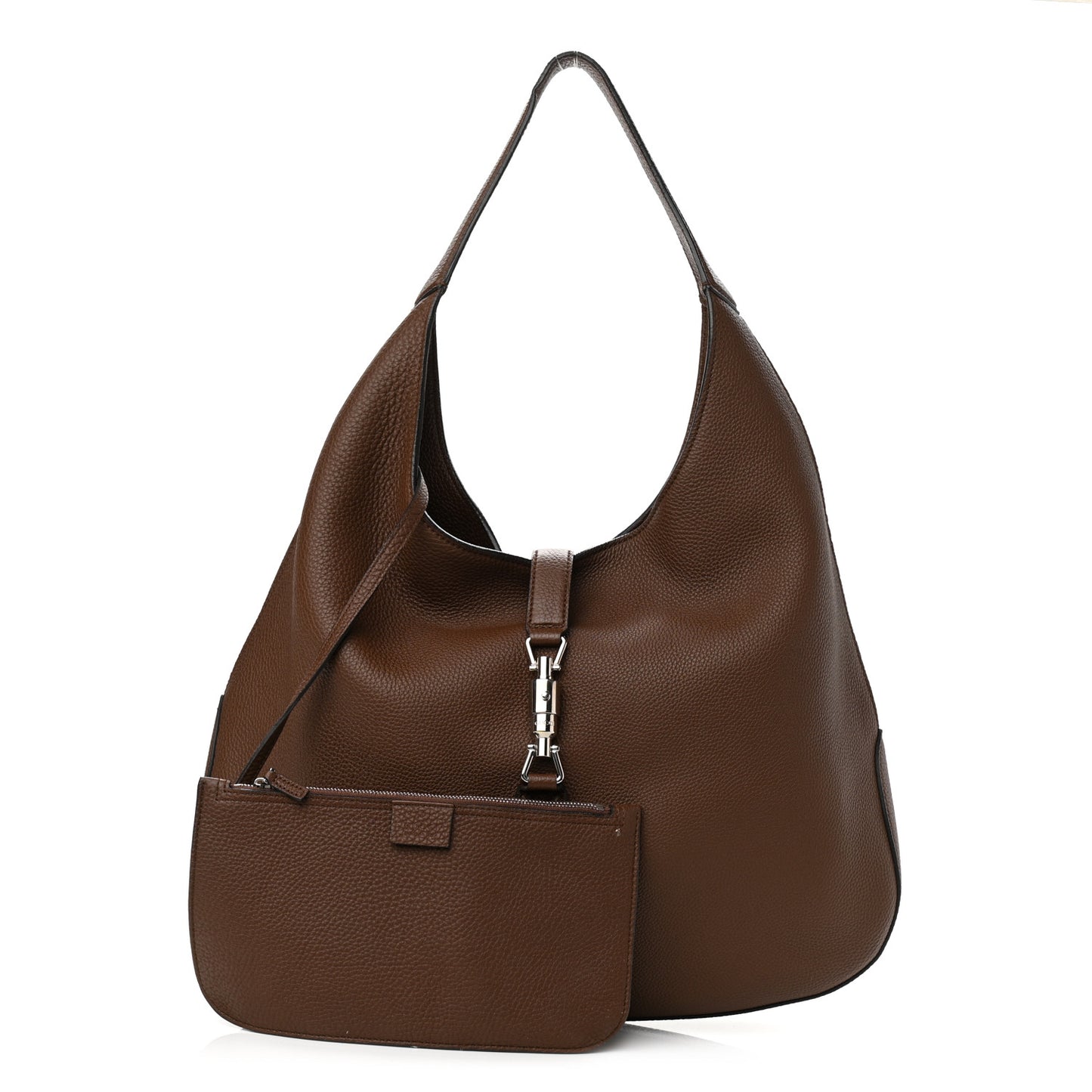 Soft Grained Calfskin Large Jackie Hobo Nut Brown