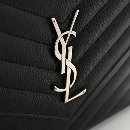 Saint Laurent Grain De Poudre Matelasse Chevron Monogram Chain Wallet Black 12 of 12