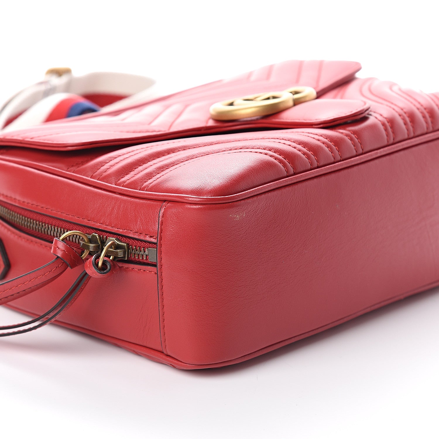 Gucci Calfskin Matelasse Sylvie Web Small GG Marmont Top Handle Shoulder Bag Hibiscus Red 7 of 8