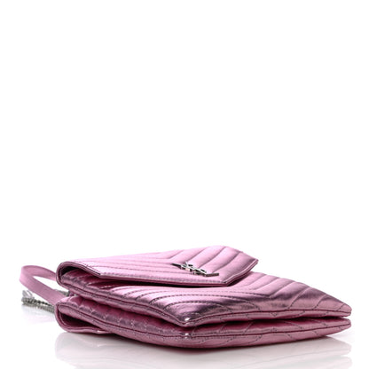 Saint Laurent Metallic Lambskin Matelasse Monogram Double Flap Bag Azalea 4 of 9