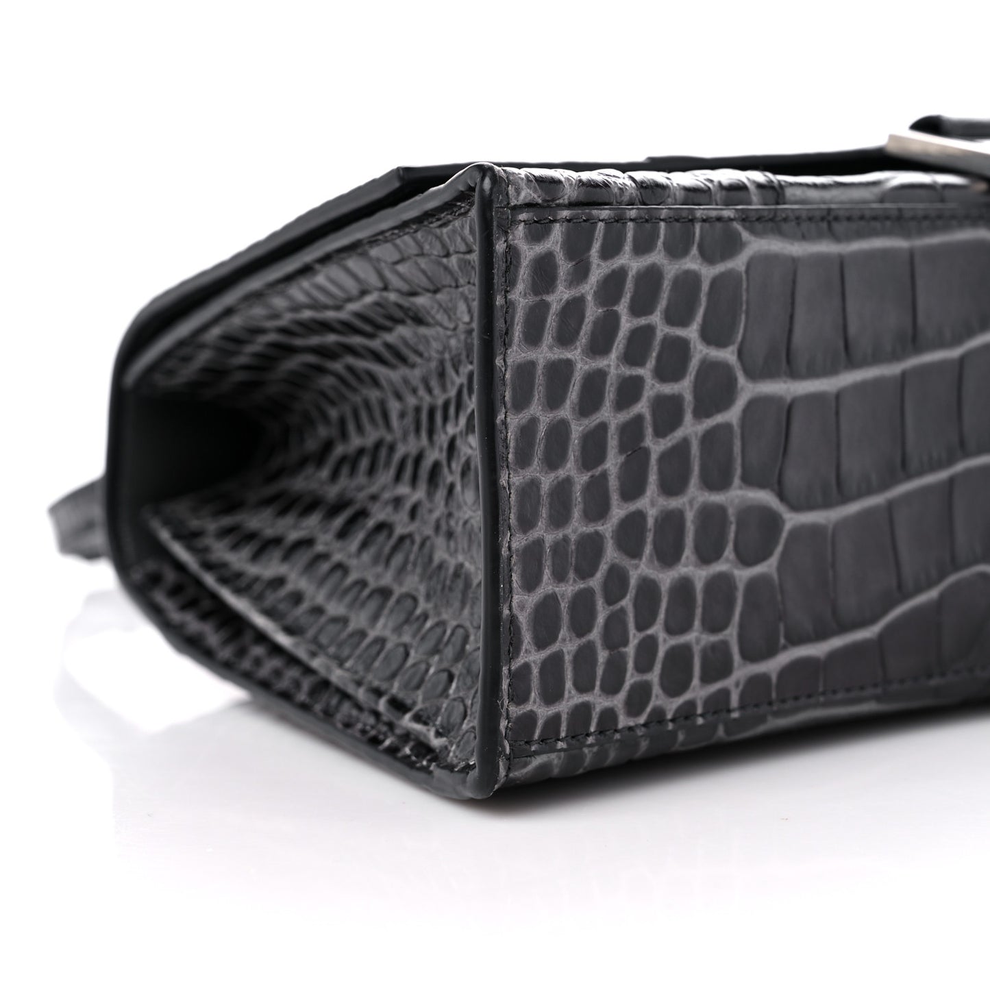 Shiny Calfskin Crocodile Embossed Medium Hourglass Top Handle Bag Dark Grey