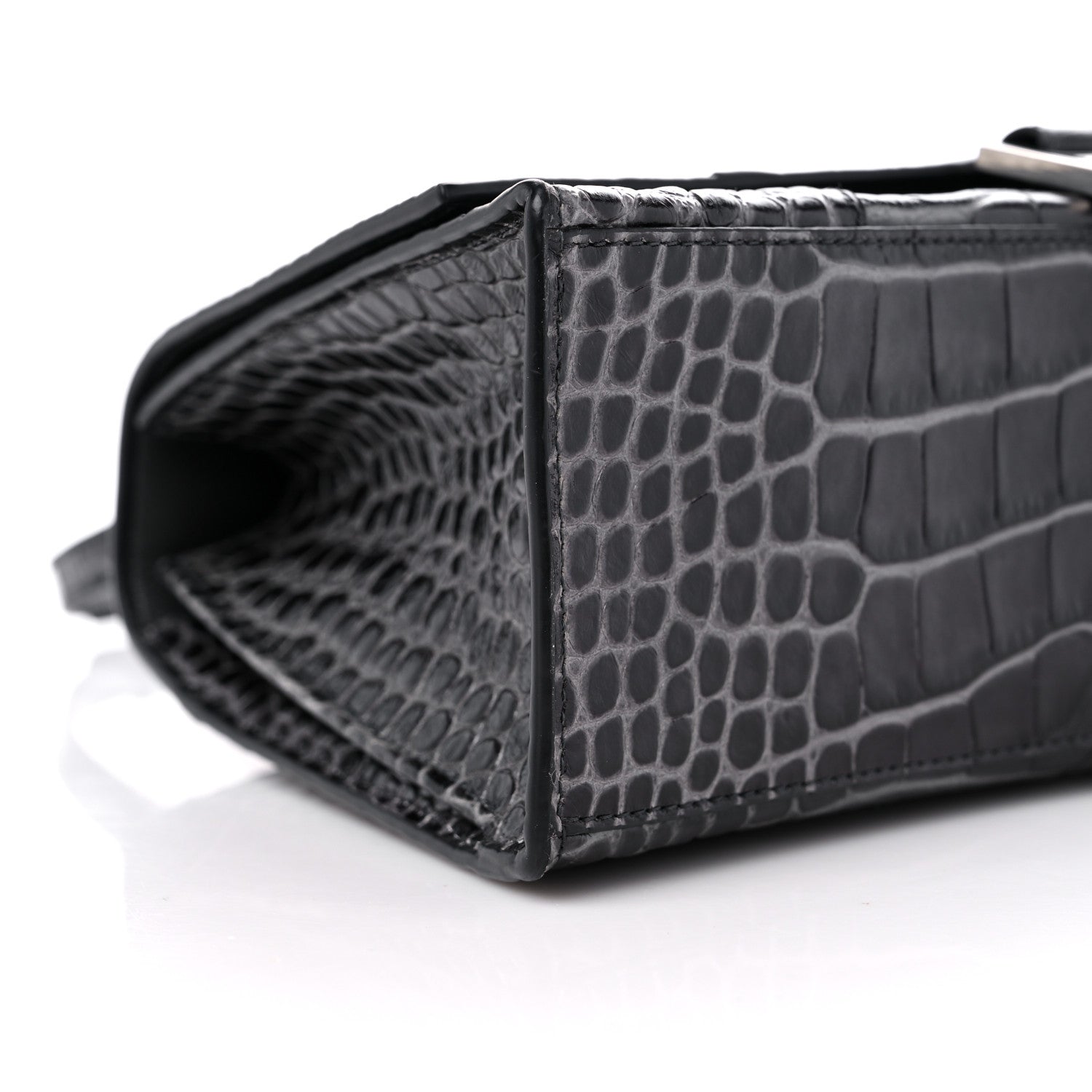 Balenciaga Shiny Calfskin Crocodile Embossed Medium Hourglass Top Handle Bag Dark Grey 8 of 10