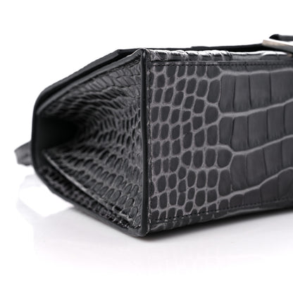 Balenciaga Shiny Calfskin Crocodile Embossed Medium Hourglass Top Handle Bag Dark Grey 8 of 10