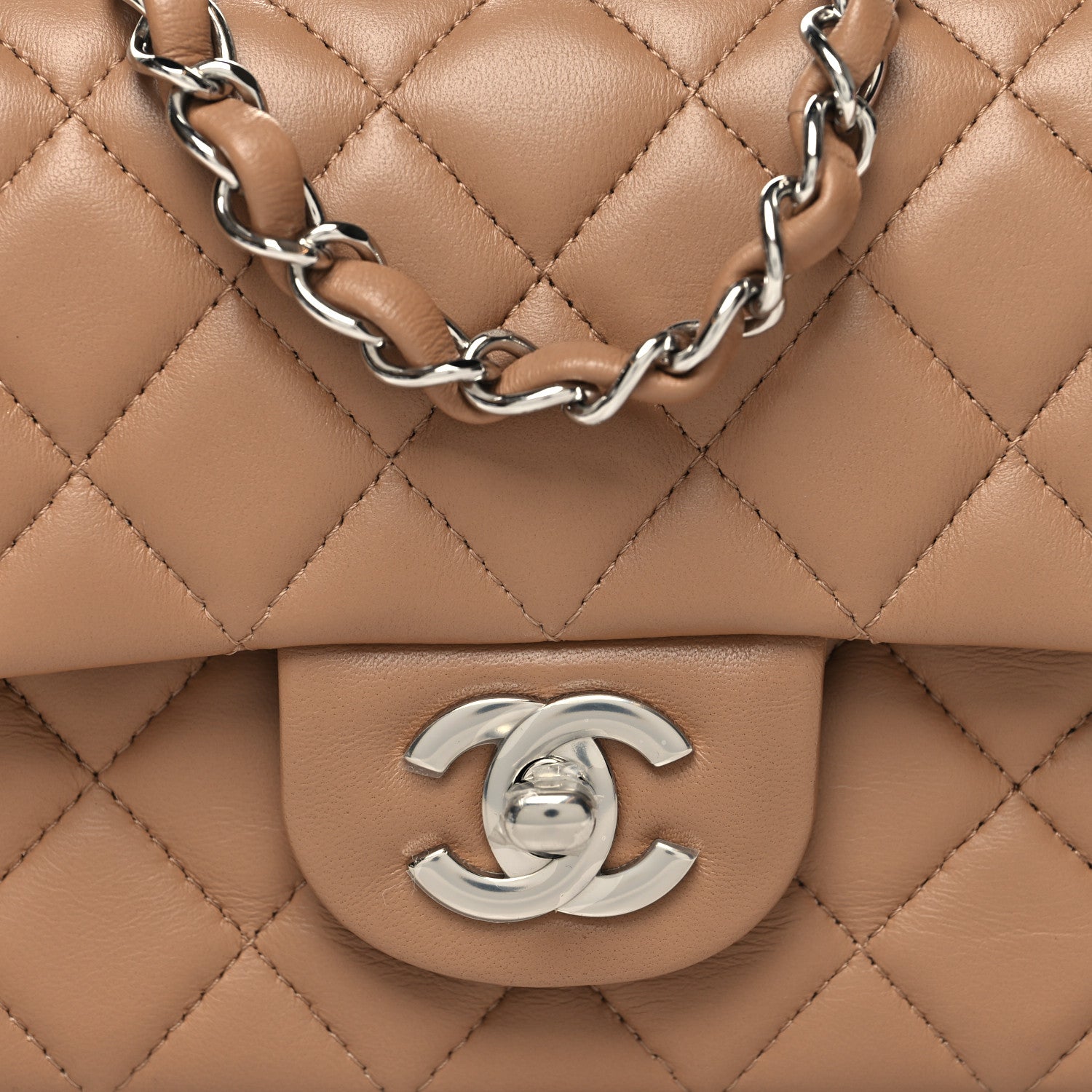 Chanel Lambskin Quilted Mini Rectangular Flap Dark Beige 10 of 10