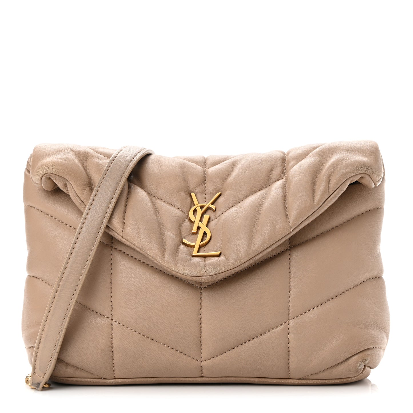 Lambskin Quilted Toy Loulou Puffer Monogram Chain Satchel Dark Beige