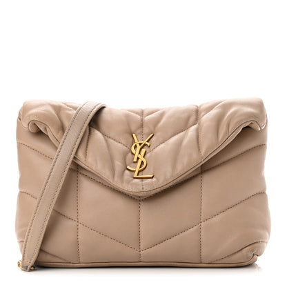 Saint Laurent Lambskin Quilted Toy Loulou Puffer Monogram Chain Satchel Dark Beige 1 of 20