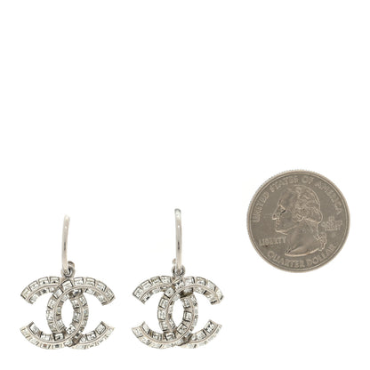 Chanel Baguette Crystal CC Drop Hoop Earrings Silver 2 of 4
