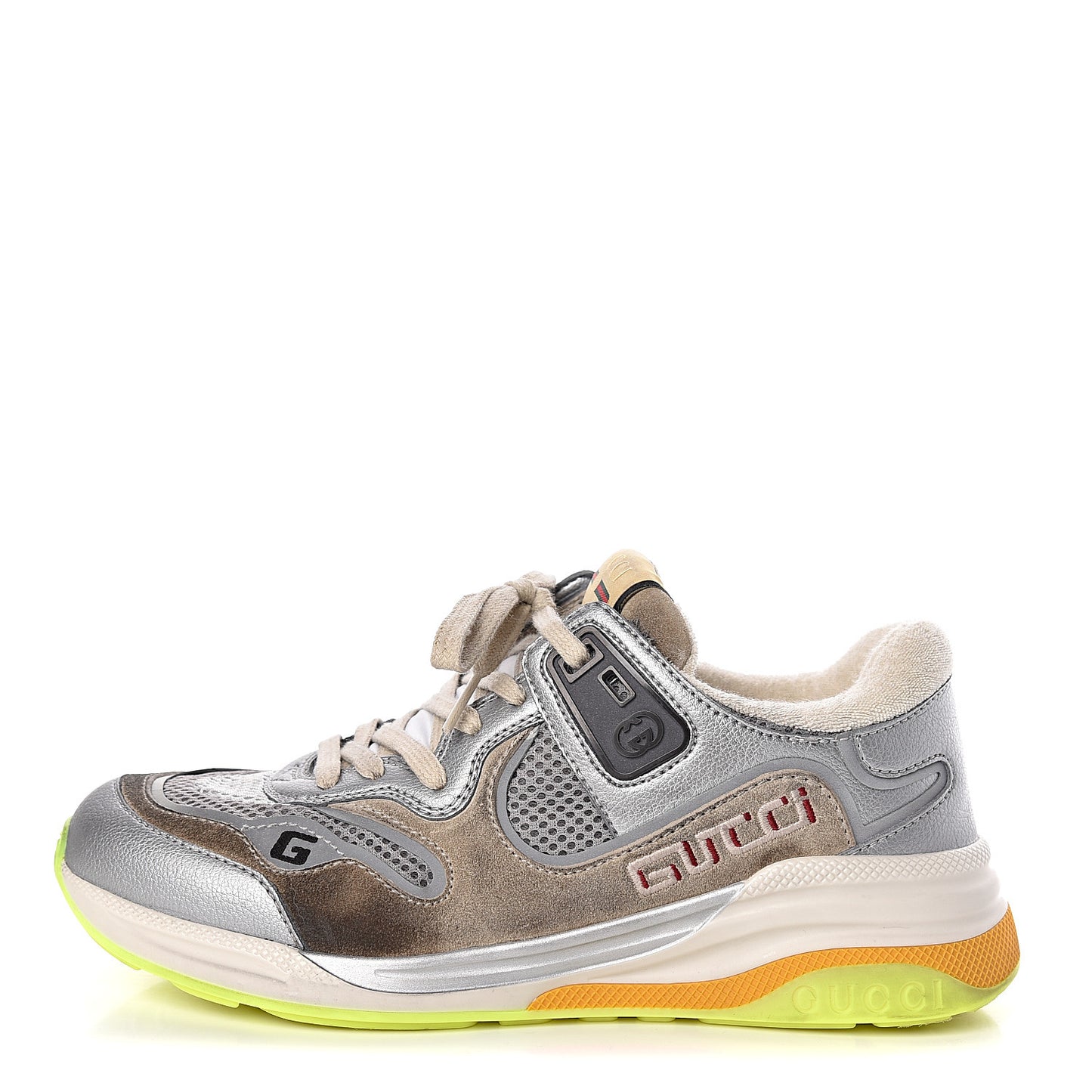 Metallic Calfskin Suede Womens Ultrapace Sneakers 36.5 Silver Oatmeal