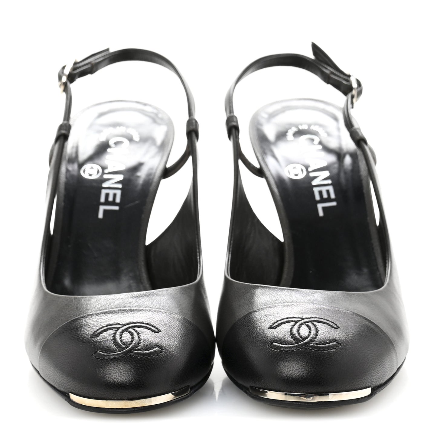 Lambskin Cap Toe CC Slingback Heels 39.5 Dark Grey Black