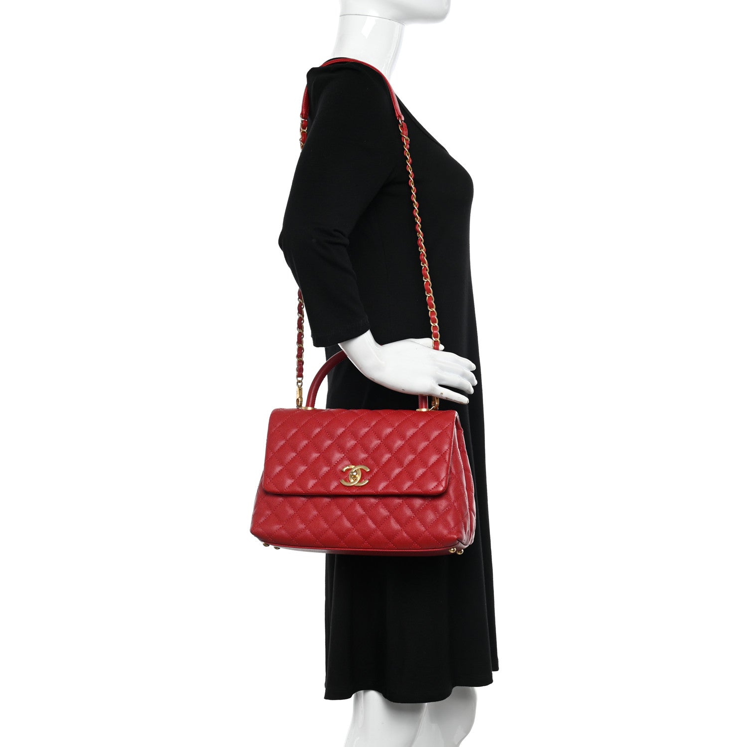 Chanel Caviar Quilted Small Coco Handle Flap Red 2 of 10