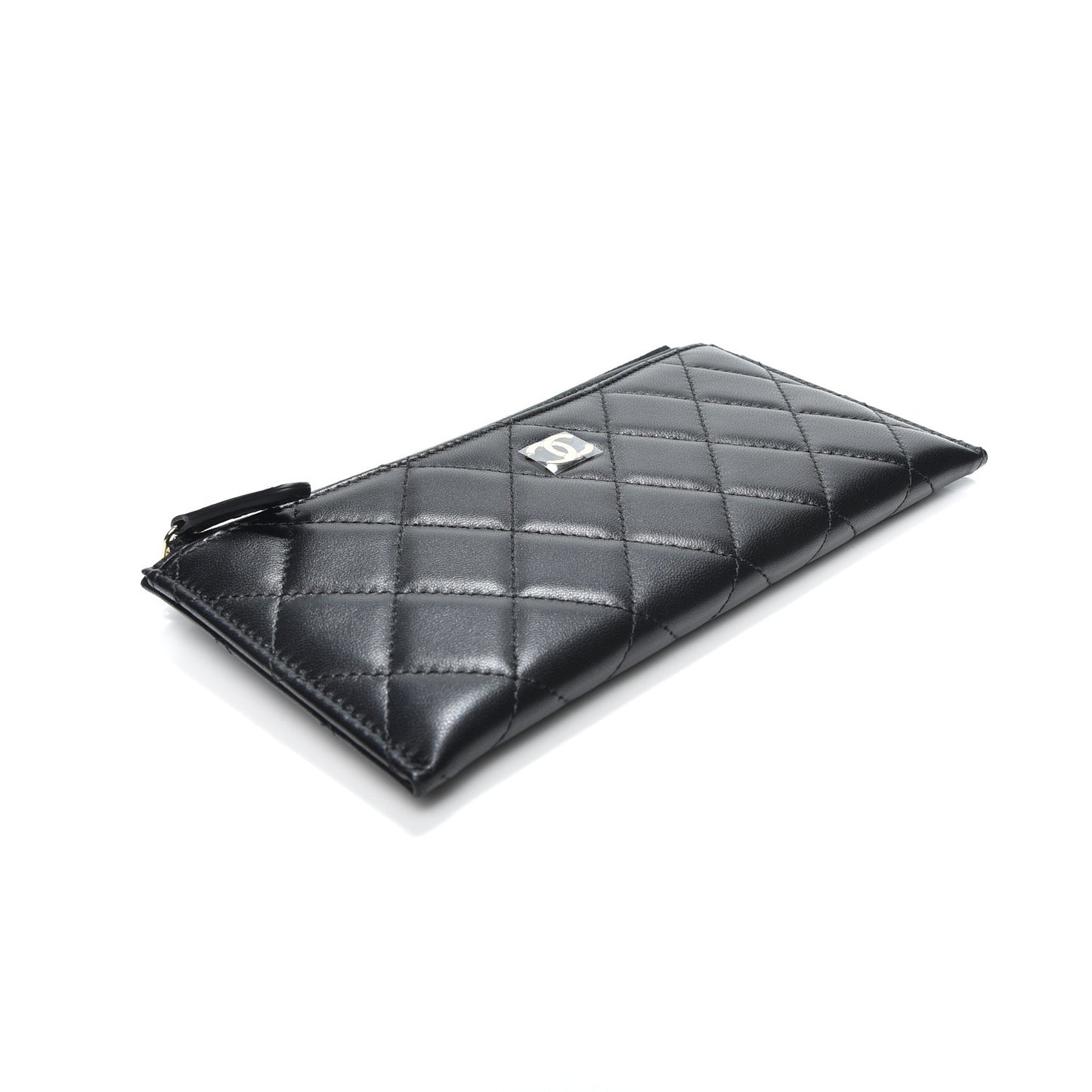 Lambskin Quilted Classic Zip Pouch Black