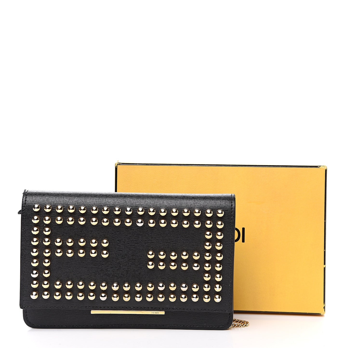 Vitello Elite Studded Tube Wallet on Chain Black