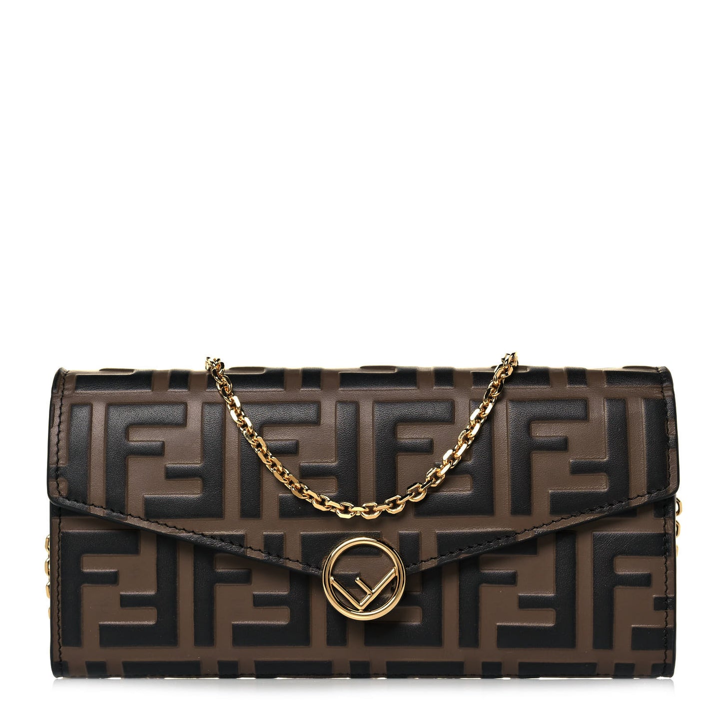 Vitello Soft F is Fendi Bi-Color FF 1974 Embossed Continental Envelope Wallet On Chain Maya Black