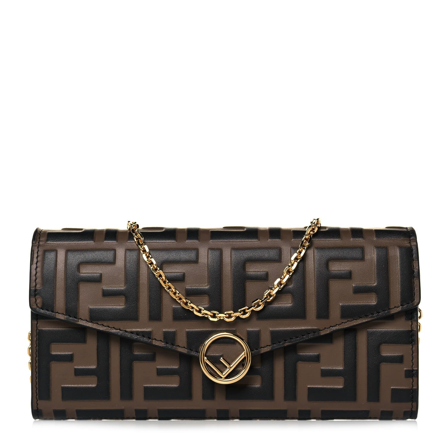 Fendi Vitello Soft F is Fendi Bi-Color FF 1974 Embossed Continental Envelope Wallet On Chain Maya Black 1 of 14