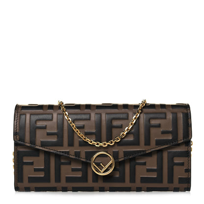 Fendi Vitello Soft F is Fendi Bi-Color FF 1974 Embossed Continental Envelope Wallet On Chain Maya Black 1 of 14