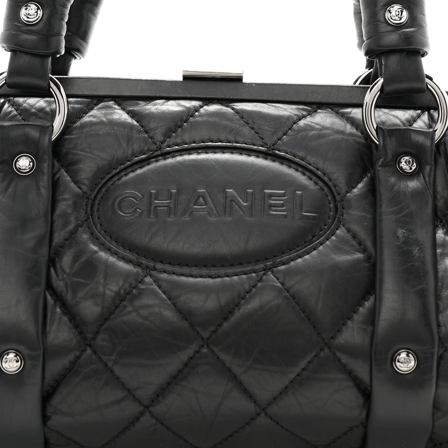 Distressed Lambskin Lady Braid Frame Bowler Black