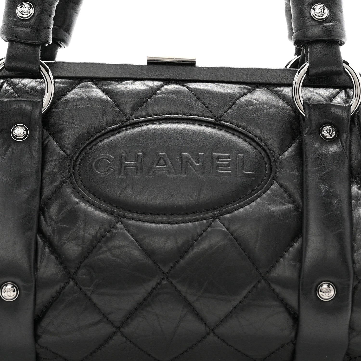 Chanel Distressed Lambskin Lady Braid Frame Bowler Black 8 of 11