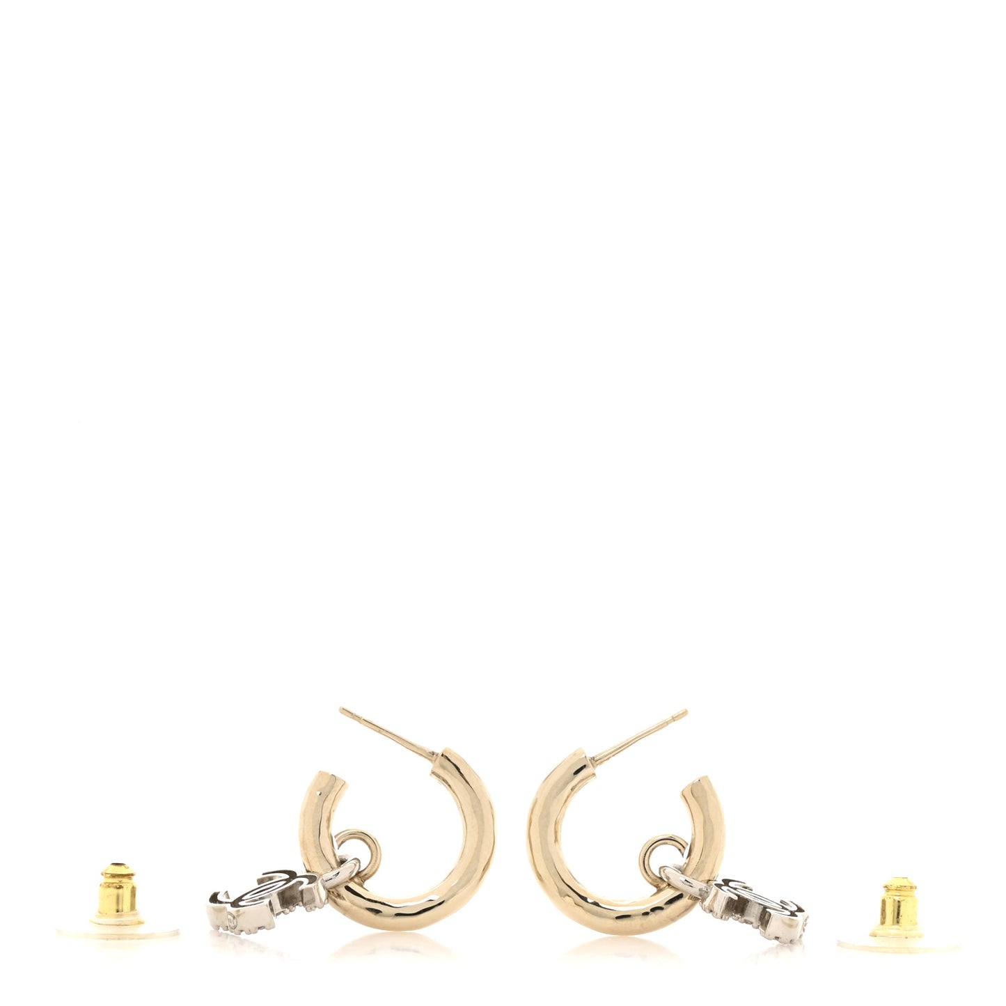 Metal Crystal CC Hoop Drop Earrings Gold