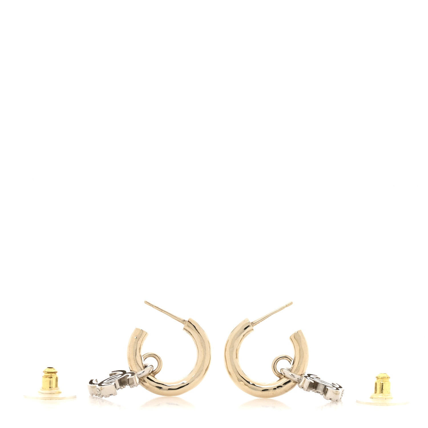 Chanel Metal Crystal CC Hoop Drop Earrings Gold 3 of 5