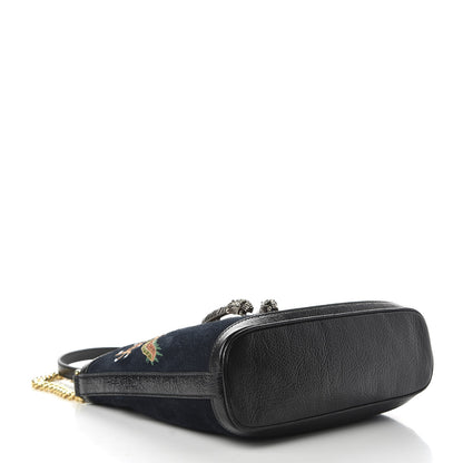 Gucci Suede Patent Dragon Embroidered Medium Dionysus Bucket Bag Dark Blue 4 of 11