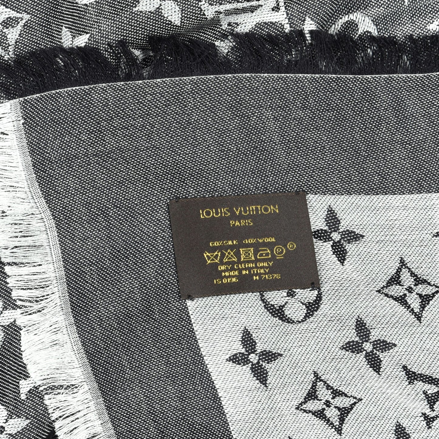 Silk Wool Monogram Denim Shawl Black