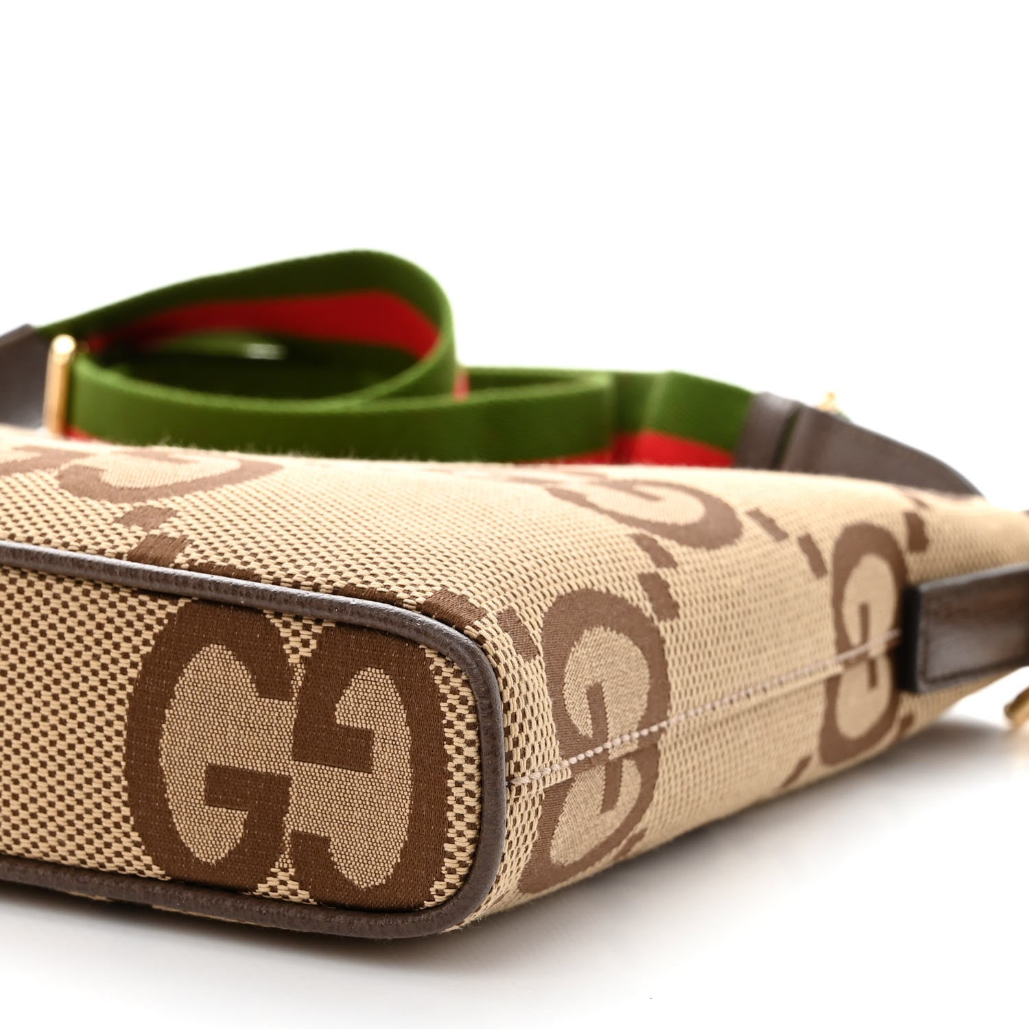 Gucci Monogram Jumbo GG Textured Dollar Calfskin Web Wristlet Messenger Bag Camel Ebony New Acero 10 of 11