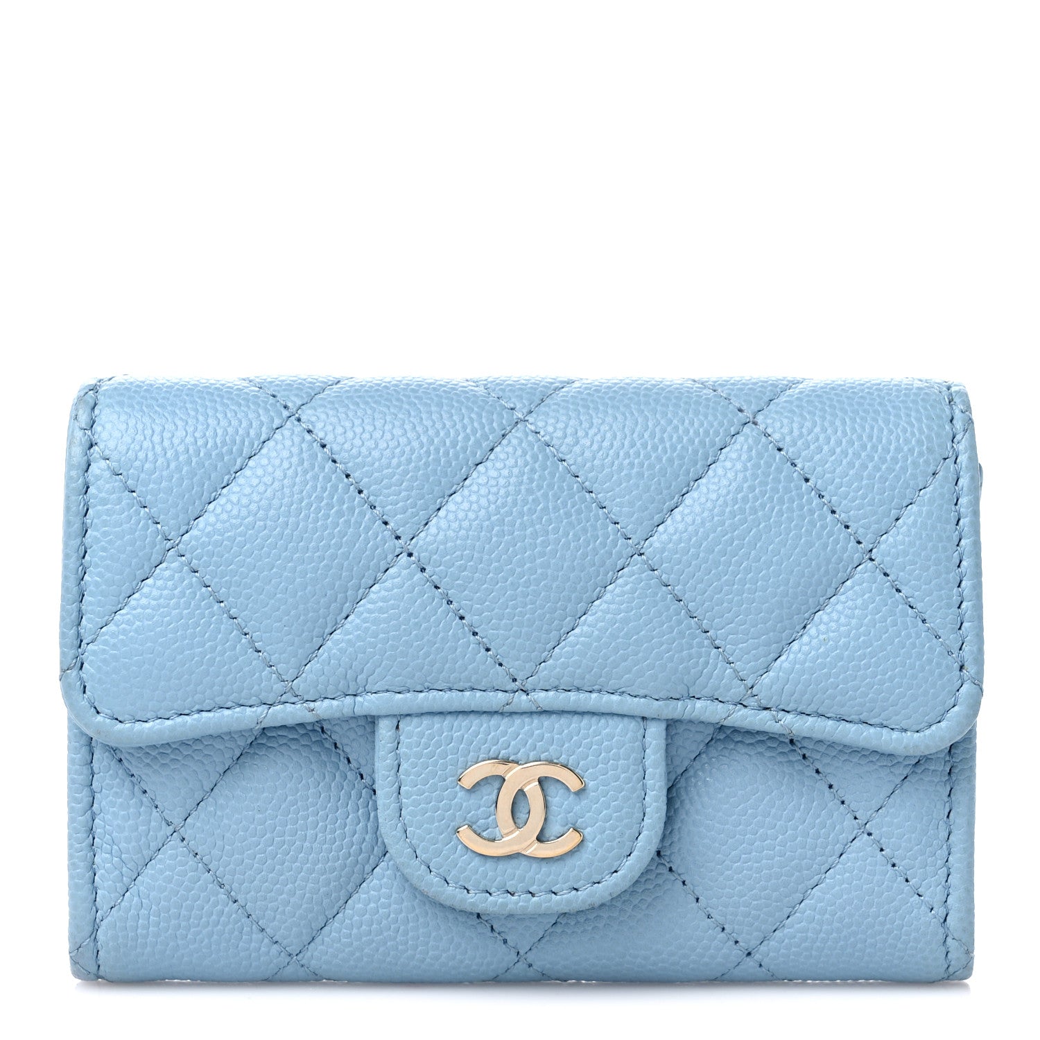 Chanel Caviar Quilted Flap Card Holder Wallet Light Blue 1 of 14