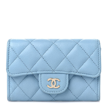 Chanel Caviar Quilted Flap Card Holder Wallet Light Blue 1 of 14