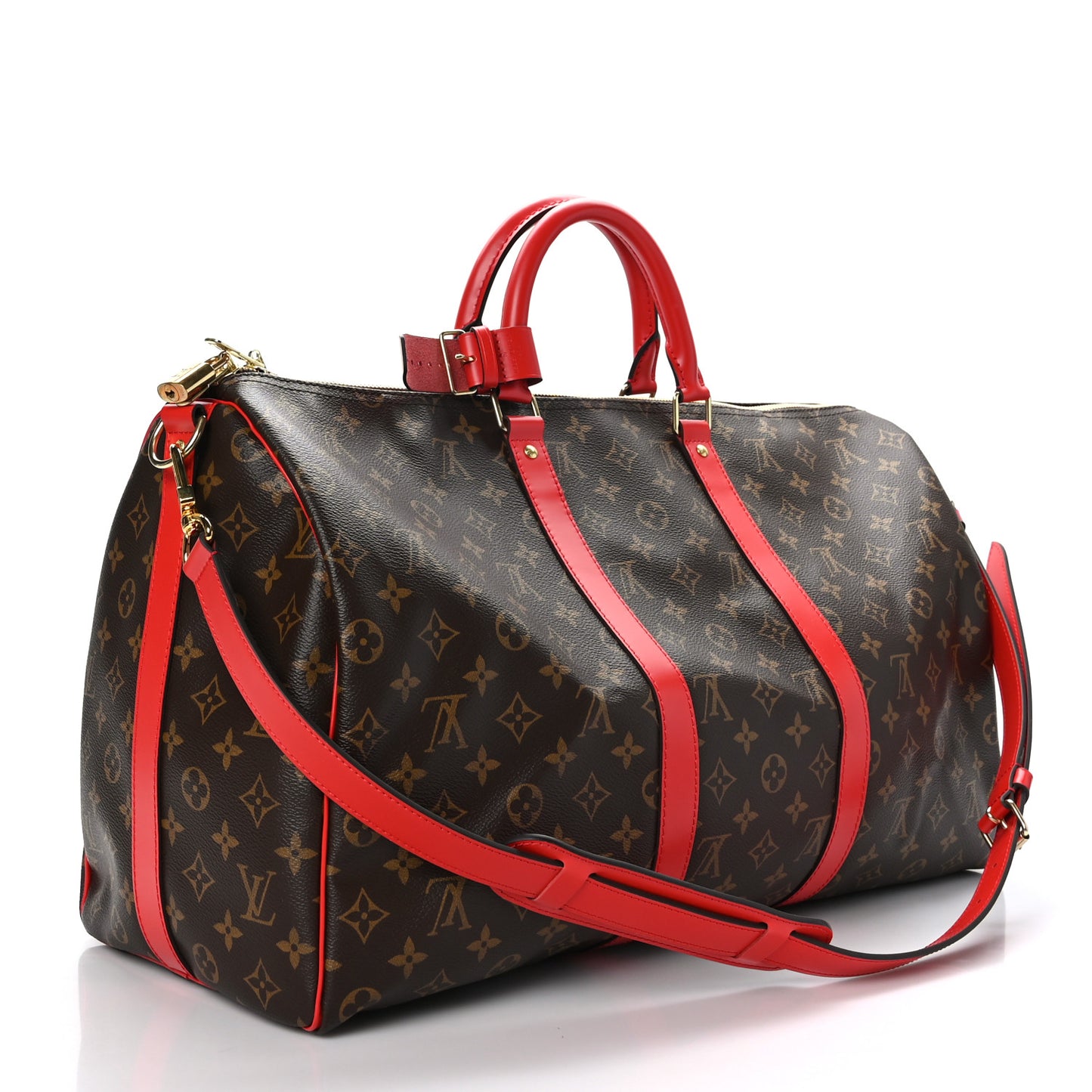 Calfskin Monogram Keepall Bandouliere 50 Coquelicot