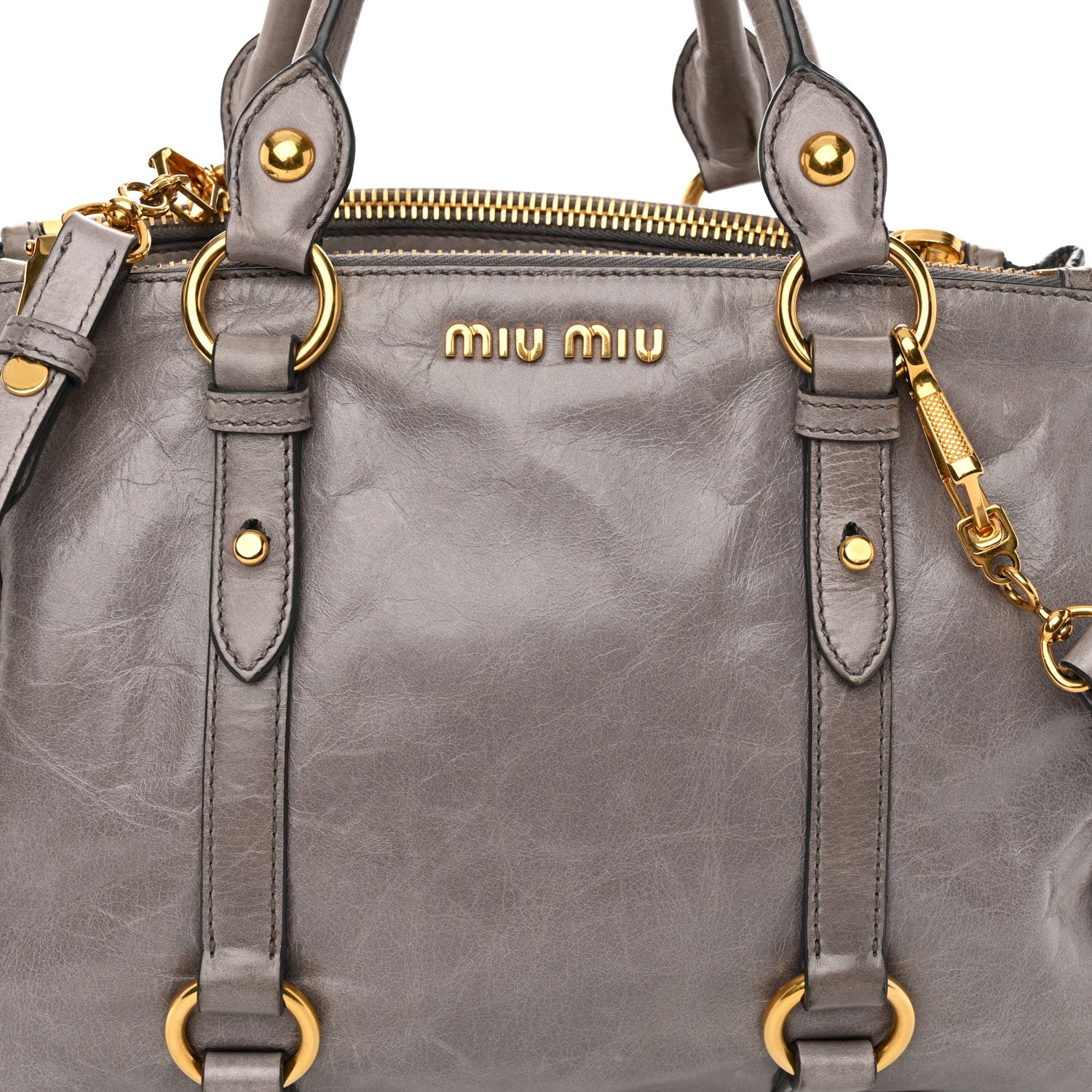 Miu Miu Vitello Shine Double Zip Tote Fumo 8 of 12