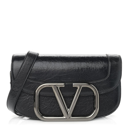Valentino Garavani Brushed Calfskin Supervee Shoulder Bag Black 1 of 9