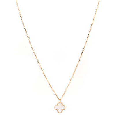 Van Cleef & Arpels 18K Yellow Gold Mother of Pearl Sweet Alhambra Pendant Necklace 1 of 6