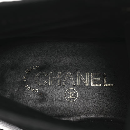 Chanel Shiny Calfskin Velvet Pearl Combat Short Boots 41 Black 9 of 14