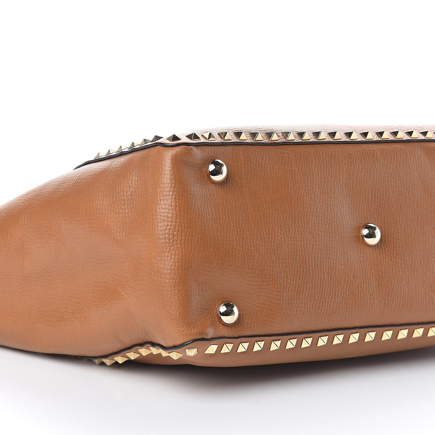 Textured Calfskin Medium Rockstud Tote Camel