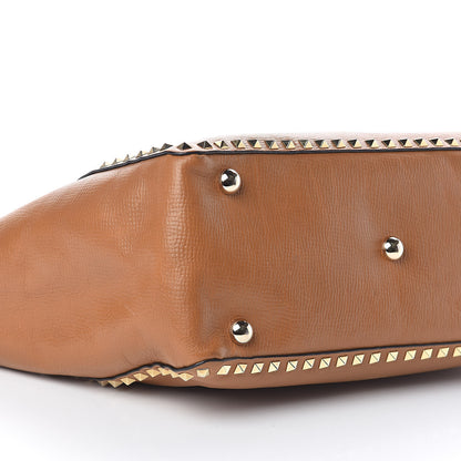 Valentino Garavani Textured Calfskin Medium Rockstud Tote Camel 8 of 9